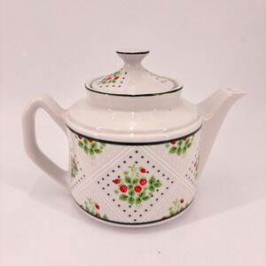Enesco Swiss Strawberry Dot Teapot 1975‎ Vintage Ceramic Kitchenware